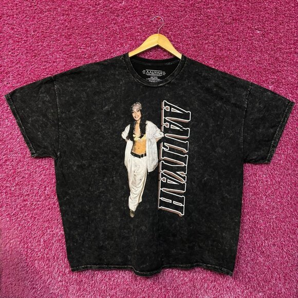Aaliyah R&B Vintage-Style Washed Black T-Shirt 3XL - Picture 1 of 4